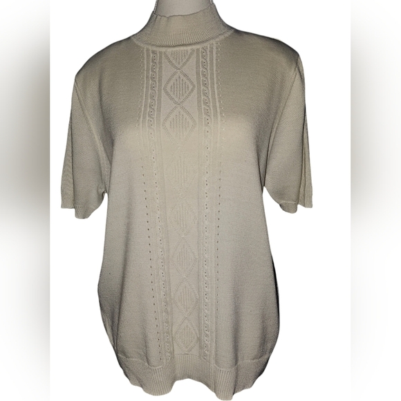 Alfred Dunner Vintage Pointelle Beaded High Neck Sweater Top Size Medium - EUC - Picture 1 of 13